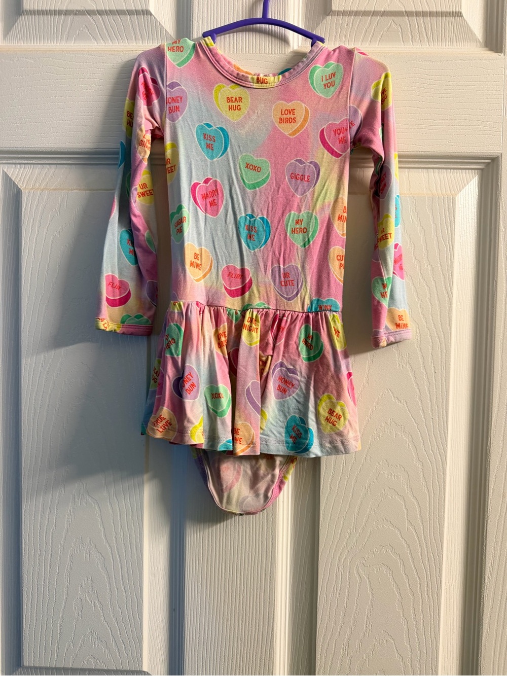 Girls' Long-Sleeve Pink Conversation Heart Dress Bodysuit